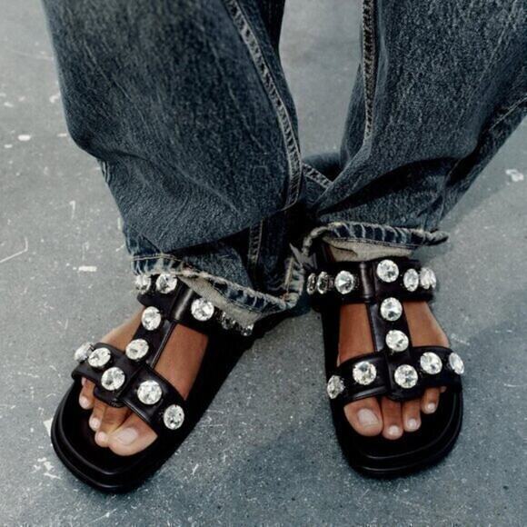 RARE!!! ZARA Bejeweled Embellished Sandals NWT 🖤 - Picture 3 of 16